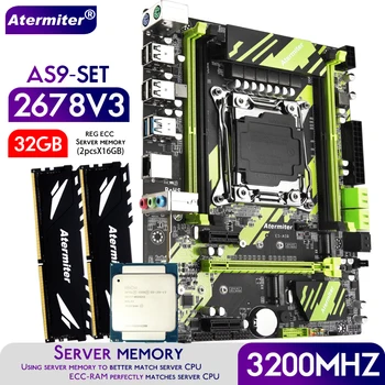 Материнская плата Atermiter X99 AS9 в комплекте с процессором Xeon E5 2678 V3 CPU LGA2011-3 DDR4 32 ГБ (2X16 ГБ) оперативной памяти 3200 МГц REG ECC
