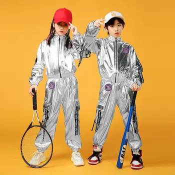 Детские космические костюмы астронавтов в стиле хип-хоп, комплект одежды с барабанами для мальчиков, серебряные костюмы для джазовых танцев для девочек, рейвовый сценический костюм для девочек