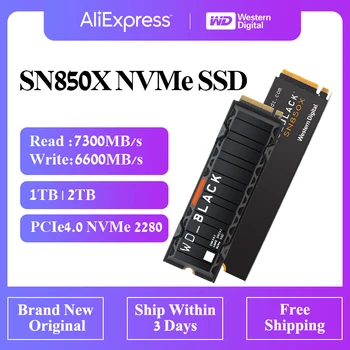 WD BLACK SN850X 1 ТБ 2 ТБ 4 ТБ SSD NVMe Внутренний игровой твердотельный накопитель с радиатором Работает с Playstation 5 Gen4 PCIe M.2 2280 0