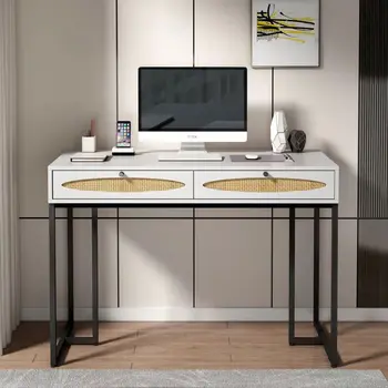 Современный письменный стол из натурального ротанга с 2 выдвижными ящиками в стиле Ins, подходящий для спальни и рабочего кабинета 0