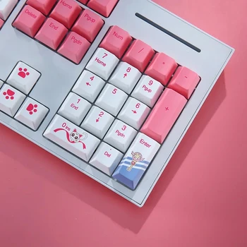 Милая аниме-клавиатура Kawaii Pink PBT Keyboard Keycaps Подарочная Сублимация, 114 клавиш, механическая клавиатура с подсветкой Chreey для девочки 2