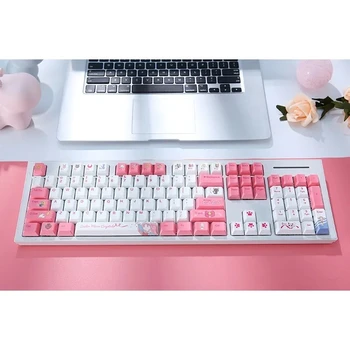 Милая аниме-клавиатура Kawaii Pink PBT Keyboard Keycaps Подарочная Сублимация, 114 клавиш, механическая клавиатура с подсветкой Chreey для девочки 4