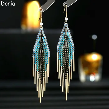 Donia Jewelry, Модные длинные серьги с кисточками, милые медные геометрические серьги с микромозаикой и цирконом AAA