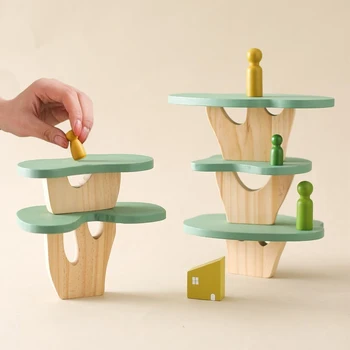 Деревянные балансировочные блоки для раннего развития Монтессори, деревянная игрушка, безопасная хватка лесного животного, подходящая детская игрушка для детей