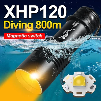 9000LM XHP120 Профессиональный Водонепроницаемый Фонарик Для дайвинга 800 м Подводный Фонарь Для подводного Плавания IPX8 Dive Light С батареей 26650 0