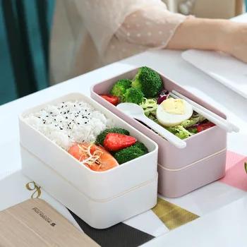 Ланч-бокс Bento Box для школьников, офисных работников, пикника, Двухслойная Японская микроволновая печь, Портативный пластиковый контейнер 3