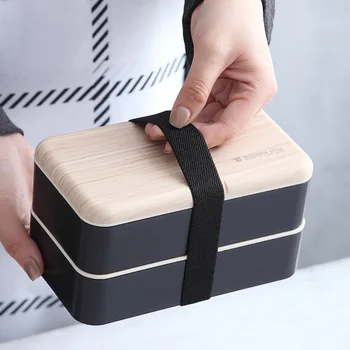 Ланч-бокс Bento Box для школьников, офисных работников, пикника, Двухслойная Японская микроволновая печь, Портативный пластиковый контейнер 4