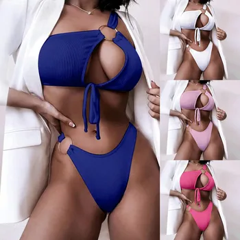 Сексуальный комплект бикини на одно плечо, купальник с микро-вырезом, Бандажный купальник, Женский купальник, Бразильское бикини, Купальный костюм, Пляжная одежда