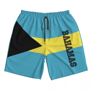 Летние мужские пляжные шорты с 3D принтом флага страны Багамских Островов из полиэстера 2023 года, летние брюки для бега с карманами на пляже