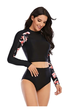 Костюм для серфинга с защитой от сыпи с цветочным принтом 2023, женский купальник с длинным рукавом, ретро-купальники, водолазный костюм, одежда для плавания