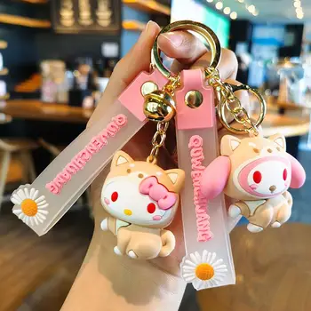 Брелок Sanrio Kawaii Kuromi ПВХ Брелок для ключей Мультяшная Милая мелодия Игрушки Cinnamoroll Подвесные куклы Брелок для ключей от автомобиля Подарки для девочек