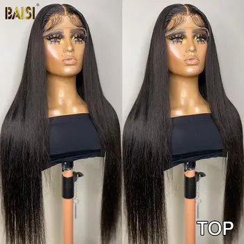 Парик BAISI RAW 12A класс Прозрачные Кружевные передние парики из человеческих волос, Бразильские прямые кружевные передние парики для чернокожих женщин, закрывающий парик