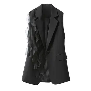 2023 женский весенне-летний черный костюм, жилет, новый модный блейзер в корейском стиле, офисный женский жилет, жилеты больших размеров