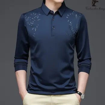 Весенне-осенняя мужская рубашка поло с длинным рукавом и воротником, деловая футболка, мужские топы-поло