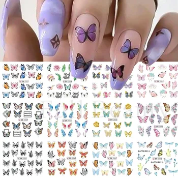 12 Дизайнерских наклеек для ногтей Цветочный Дизайн для ногтей Переводная Наклейка для воды Слайдер Для украшения ногтей в виде цветочных листьев