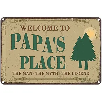 Приветственная табличка - Добро пожаловать в Papa's Place Винтажная металлическая вывеска для декора входной двери и вывеска в гараже дедушки