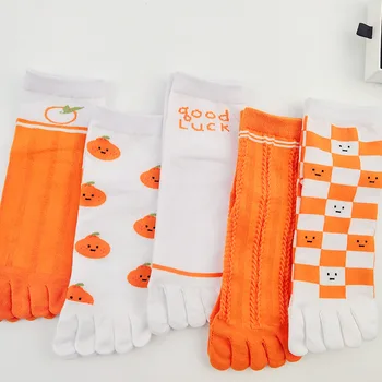 Женские носки с пятью носками, удобные носки с раздельным носком, милый оранжевый женский комплект носков с пятью пальцами