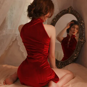 Забавная униформа нижнего белья, соблазнительный Чонсам, сексуальный костюм страсти полуночного очарования, флиртующая кровать, красная пижама Pure Desire в китайском стиле