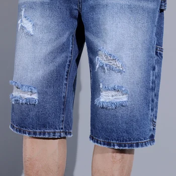 Летние модные брендовые мужские джинсовые шорты Ретро-цвета, классические Свободные прямые рваные джинсы, мужские новые высококачественные брюки с пятью точками 4