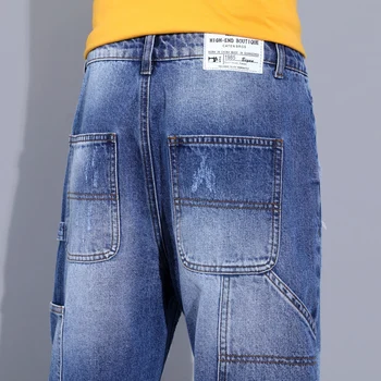 Летние модные брендовые мужские джинсовые шорты Ретро-цвета, классические Свободные прямые рваные джинсы, мужские новые высококачественные брюки с пятью точками 5