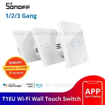 SONOFF Новый T1EU Wifi Умный переключатель с сенсорным экраном Дистанционное ВКЛЮЧЕНИЕ/выключение 1/2/3 Банды 433 МГц RF/Голосовое/приложение/Сенсорное управление 86 Тип Умный дом TX 0