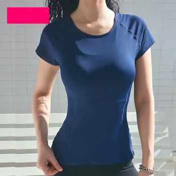 Летняя женская спортивная футболка для бега, женский топ для йоги с круглым вырезом, сексуальная спортивная одежда для тренировок, быстросохнущий полиэстер 0