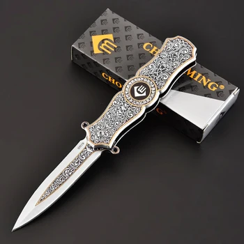 Дамасский военно-тактический нож со складным лезвием Портативный карманный нож Уличный инструмент Походный нож Охотничьи ножи выживания