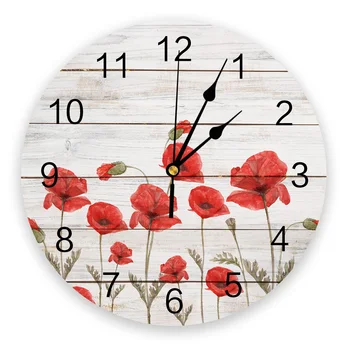 Доски Маки Красный Цветок Настенные часы для спальни Большая Современная Кухня Столовая Круглые Настенные часы Часы Для гостиной Часы для домашнего декора