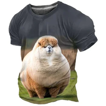 Летняя мужская футболка с круглым вырезом и коротким рукавом с 3D-принтом, милый топ с жирным животным принтом, высококачественный повседневный топ больших размеров 0