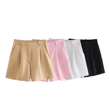 Женщины 2023 Новые Шикарные Модные летние разноцветные шорты для отдыха с завышенной талией и складками, винтажные женские короткие брюки