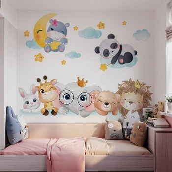 Наклейки на стену с милыми мультяшными животными, Спокойной ночи, Медведь, 3D Прикроватный фон, Классная комната детского сада, Украшение дома, Обои