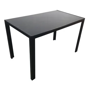 Простой обеденный стол из закаленного стекла и железа в сборе черный 0