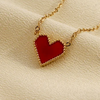 Корейское модное ожерелье из нержавеющей стали, женское простое двухстороннее Красное ожерелье в форме сердца, цепочка на ключицу, подарок для подруги