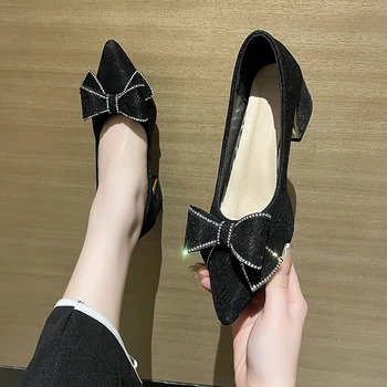 Сексуальные черные туфли-лодочки на высоком каблуке, женские милые туфли на высоком каблуке с острым носком и галстуком-бабочкой, женские крутые офисные туфли-лодочки на высоком каблуке, обувь для вечеринок