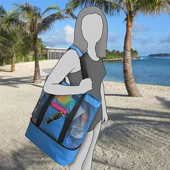 Пляжная походная двухслойная термосумка для пикника, сетчатая сумка-тоут