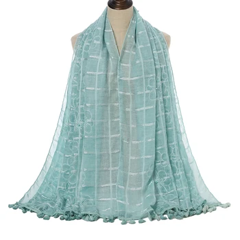 Новое поступление, Хлопчатобумажный кружевной шарф с вышивкой, шали, мусульманские хиджабы со стразами, большой размер, обертывания для головных платков, женские, 1ШТ в розницу 0