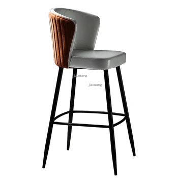 Скандинавские современные минималистичные барные стулья из искусственной кожи, Легкие Роскошные домашние барные стулья с мягкой спинкой, Железная барная стойка, Мебель для отдыха, Высокий табурет