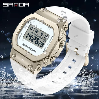 SANDA Outdoor Fashion Спортивные часы с квадратным циферблатом для женщин, водонепроницаемые секундомеры со светодиодной подсветкой, женские цифровые наручные часы