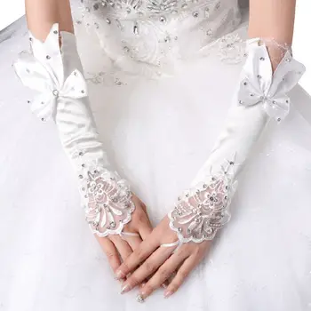 Женские Свадебные Длинные Перчатки Без пальцев, Цветочные Кружевные Варежки в стиле Пэчворк, Блестящие Рейны