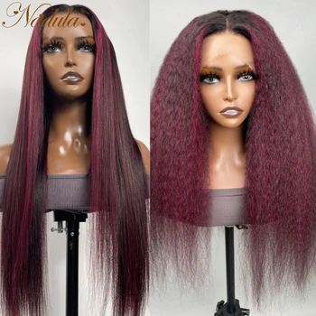 Nadula Hair Mixed 99J бордового цвета с подсветкой, прямые кудрявые парики с кружевом спереди 13x4 150% плотности для женщин