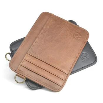 Новый мужской кошелек из воловьей кожи с блокировкой RFID в стиле ретро, тонкий держатель для кредитных карт, мужской портативный мини-кошелек, Прозрачный карман для карт 4
