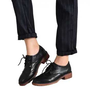 LIHUAMAO/ женские оксфорды в старом стиле на квадратном каблуке, повседневная рабочая удобная обувь на шнуровке, лоферы с перфорацией типа 