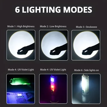 Мини-брелок-фонарик с флуоресцентным светодиодом, аварийный Маленький фонарик, перезаряжаемый Хвостовой магнитный светильник для пеших прогулок, рыбалки 0