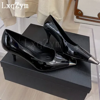 Роскошные брендовые классические женские туфли-лодочки на высоком каблуке с квадратным носком из лакированной кожи, модная женская обувь 0