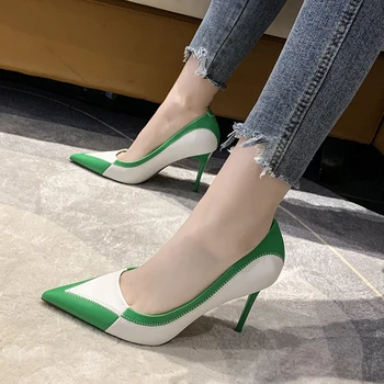 Удобная женская обувь на высоком каблуке 2023 года, новые весенне-осенние модные тонкие туфли на тонком каблуке с острым носком и мелким носком 0